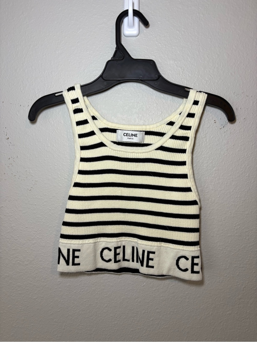 Celine Cream & Black Striped Knit Crop Top